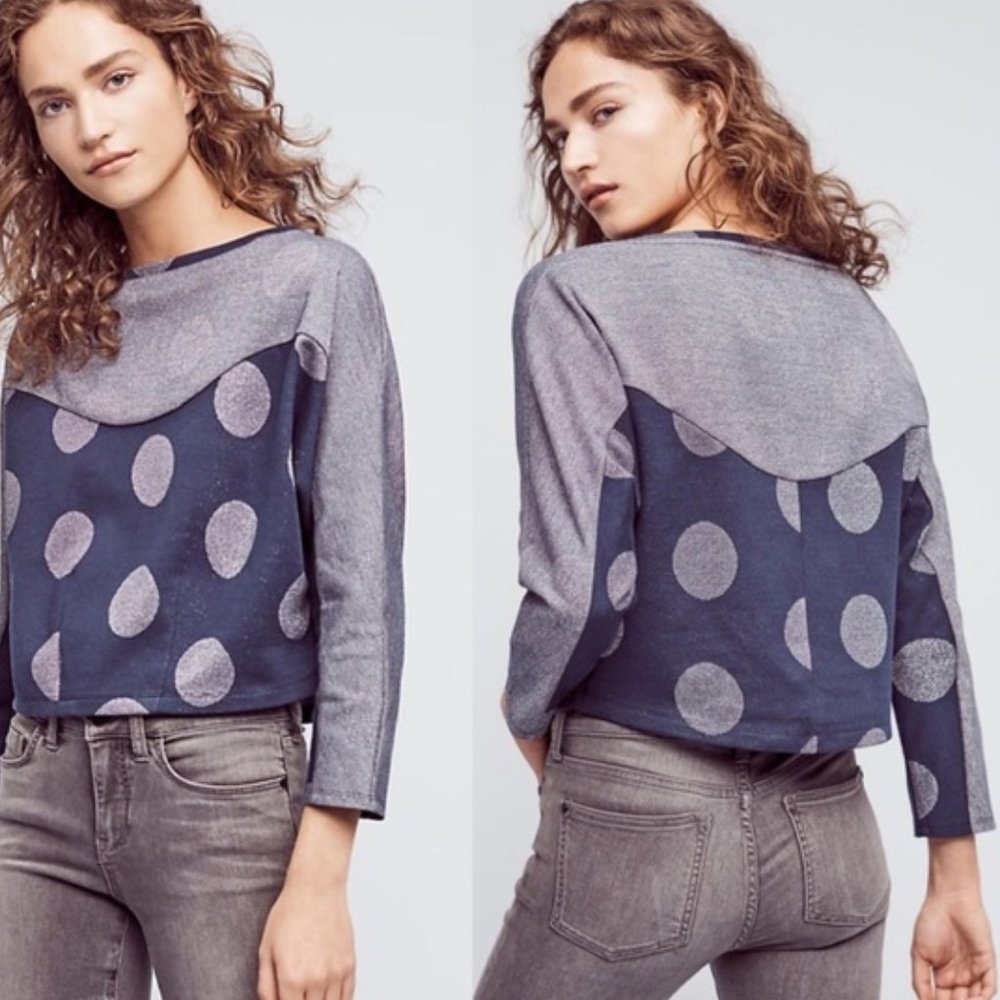 NWT Anthropologie Crop Polka Dot Top Sweatshirt Postmark XS